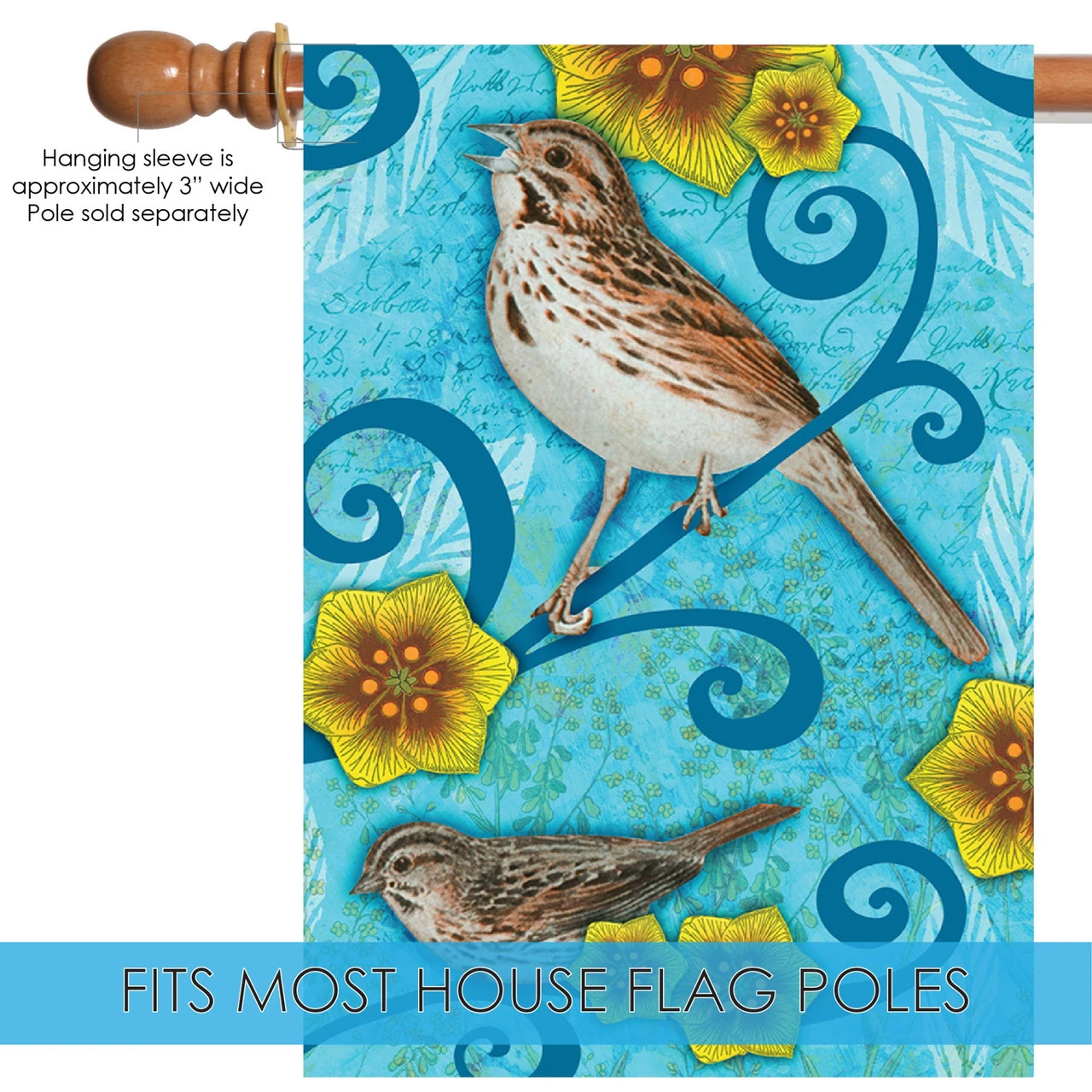 Blue And Brown Song Sparrow Outdoor House Flag 28" X 40" 5 Blue And Brown Song Sparrow Outdoor House Flag 28" X 40" - Image 5