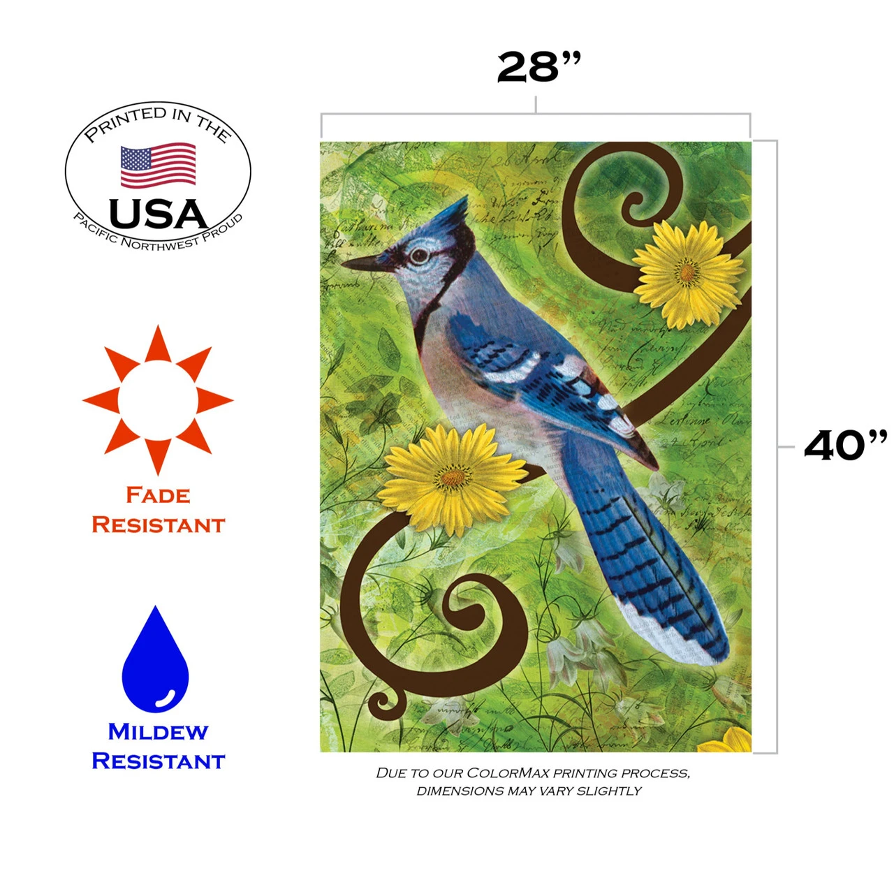 Green And Blue Jay Rectangular Outdoor Large House Flag 28" X 40" 3 Green And Blue Jay Rectangular Outdoor Large House Flag 28" X 40" - Image 3