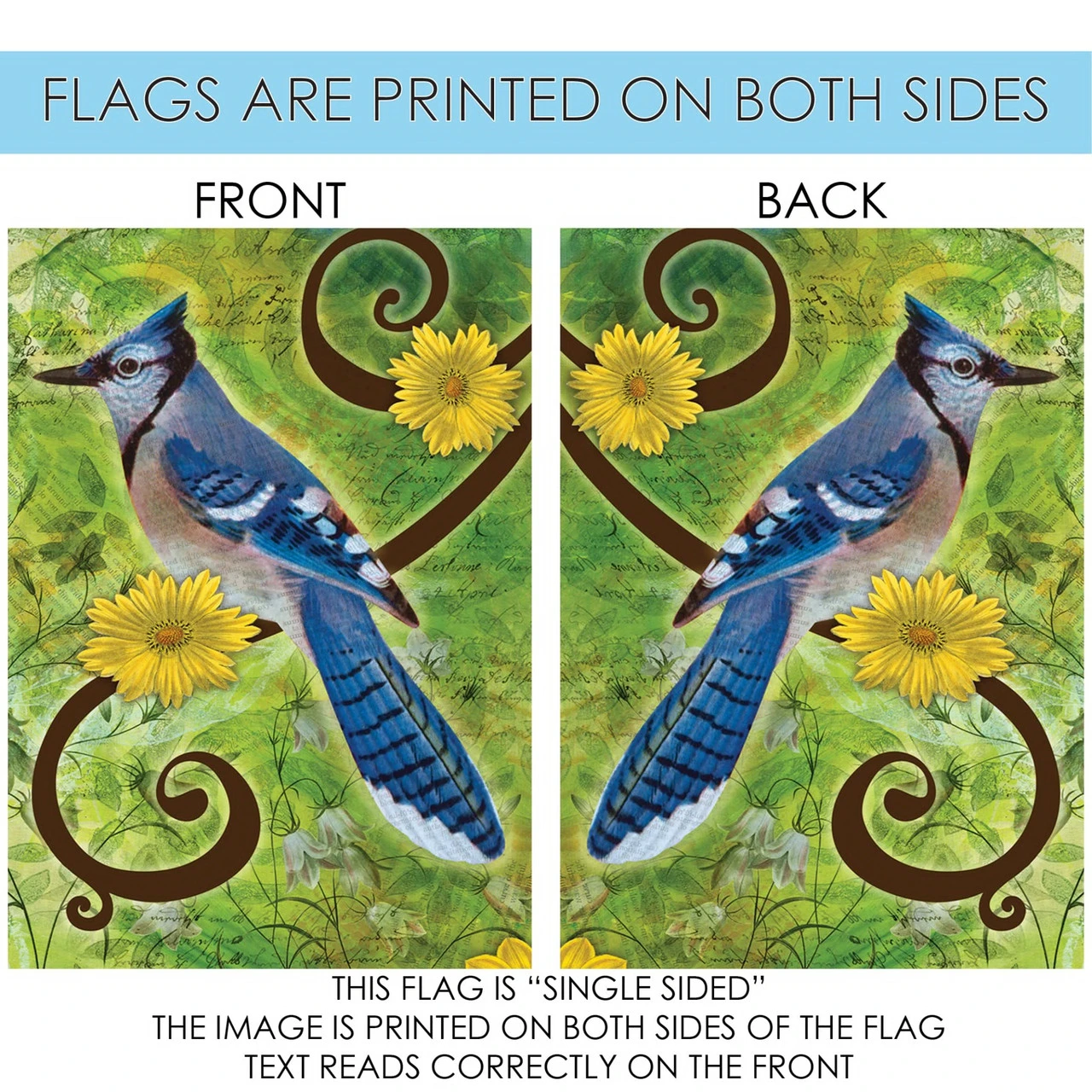 Green And Blue Jay Rectangular Outdoor Large House Flag 28" X 40" 4 Green And Blue Jay Rectangular Outdoor Large House Flag 28" X 40" - Image 4