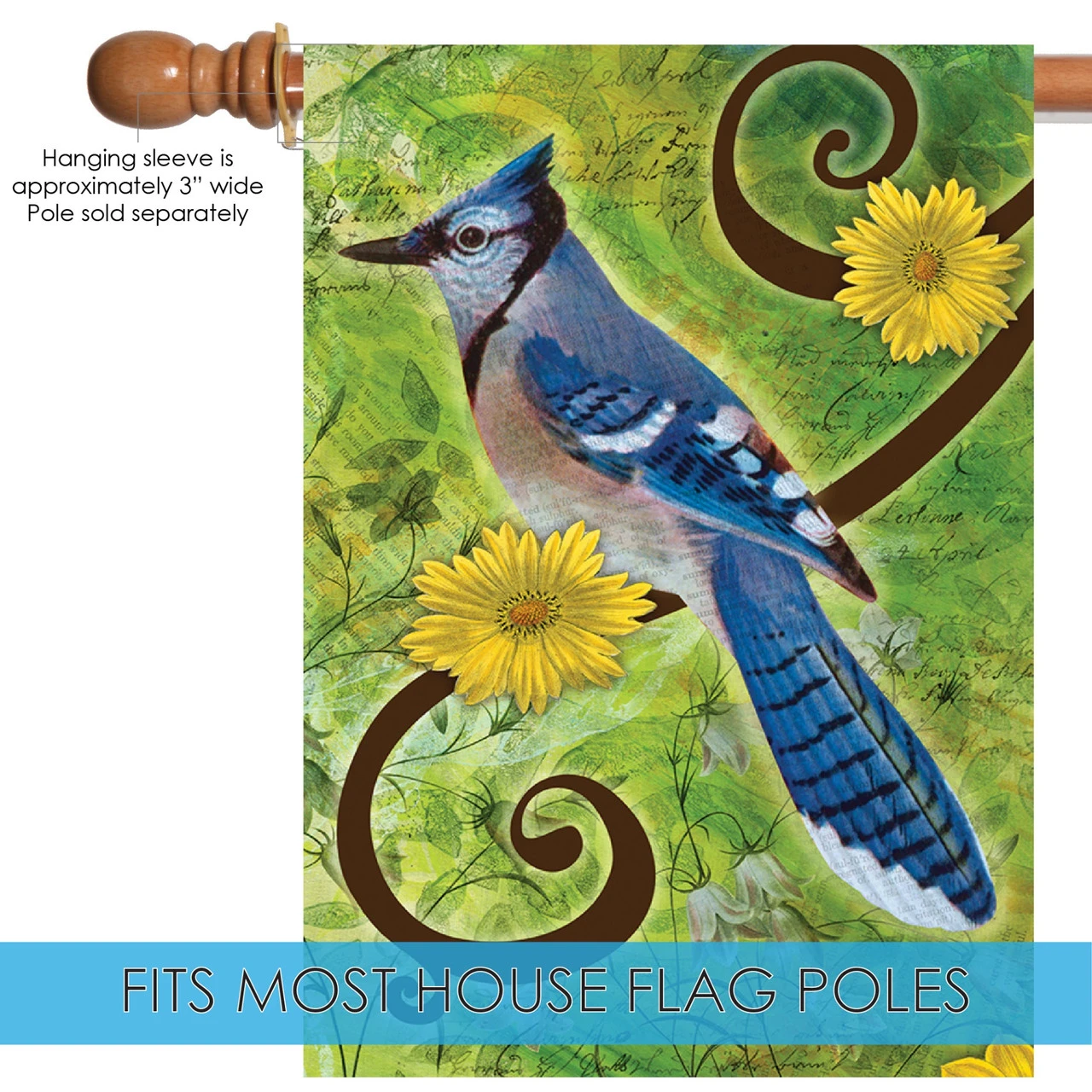 Green And Blue Jay Rectangular Outdoor Large House Flag 28" X 40" 5 Green And Blue Jay Rectangular Outdoor Large House Flag 28" X 40" - Image 5