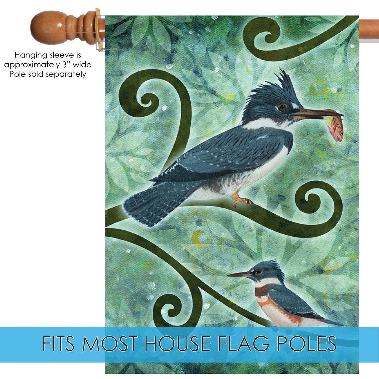 Blue And White Kingfisher Rectangular Outdoor Large House Flag 28" X 40" 5 Blue And White Kingfisher Rectangular Outdoor Large House Flag 28" X 40" - Image 5