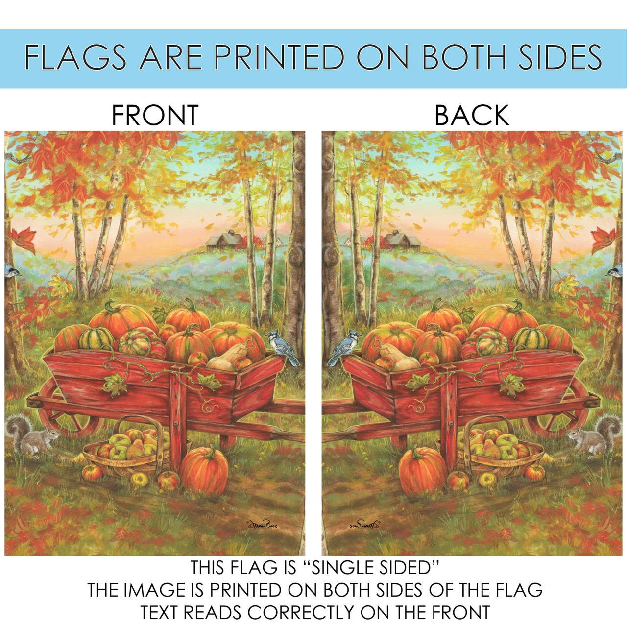 Red And Orange Harvest Wheel Barrow Outdoor House Flag 40" X 28" 4 Red And Orange Harvest Wheel Barrow Outdoor House Flag 40" X 28" - Image 4