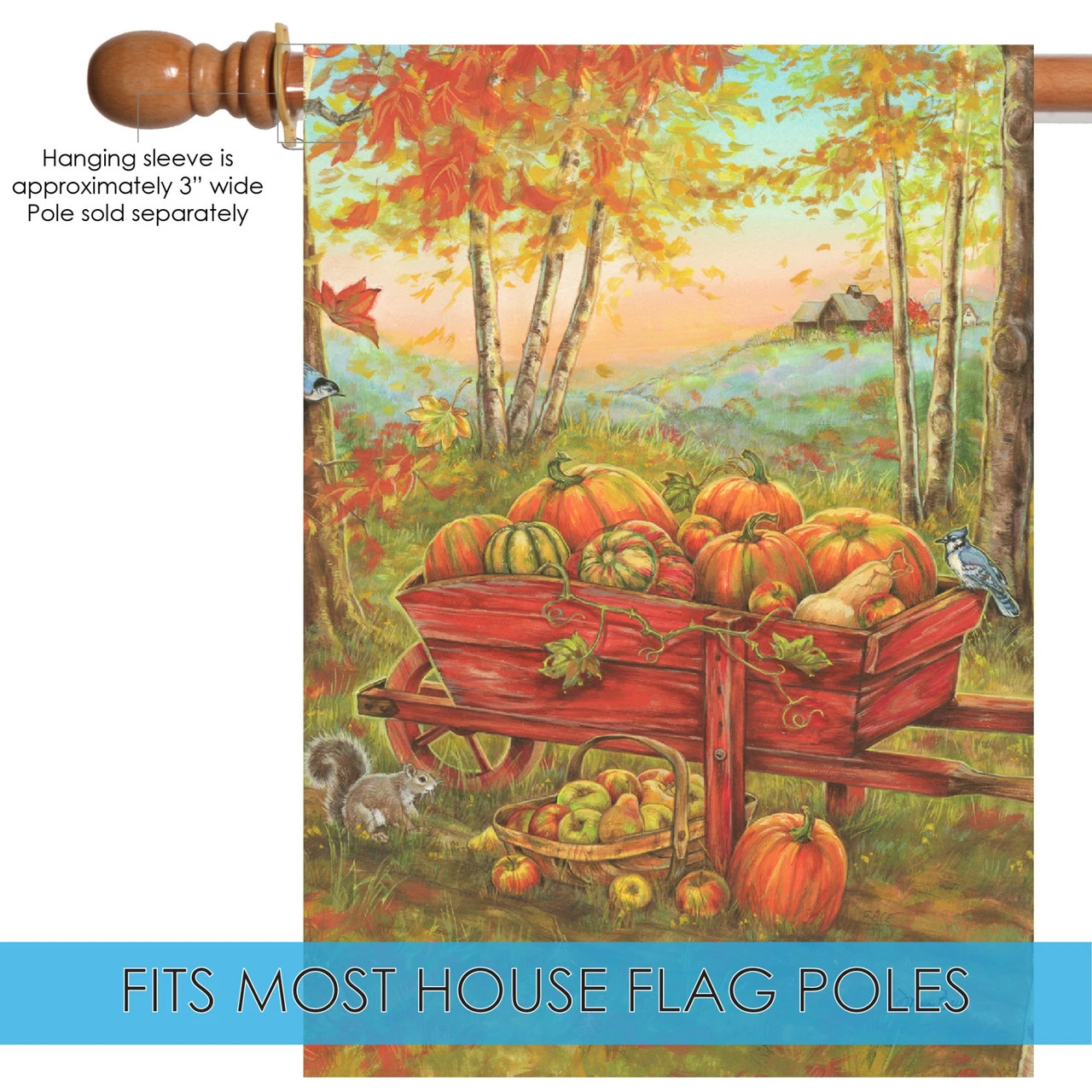 Red And Orange Harvest Wheel Barrow Outdoor House Flag 40" X 28" 5 Red And Orange Harvest Wheel Barrow Outdoor House Flag 40" X 28" - Image 5