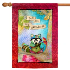 Red And Blue Sentimental Raccoon Outdoor House Flag 40" X 28"