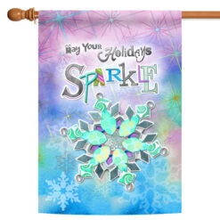 Blue And Purple Sparkle Snowflake Christmas Outdoor House Flag 40" X 28"