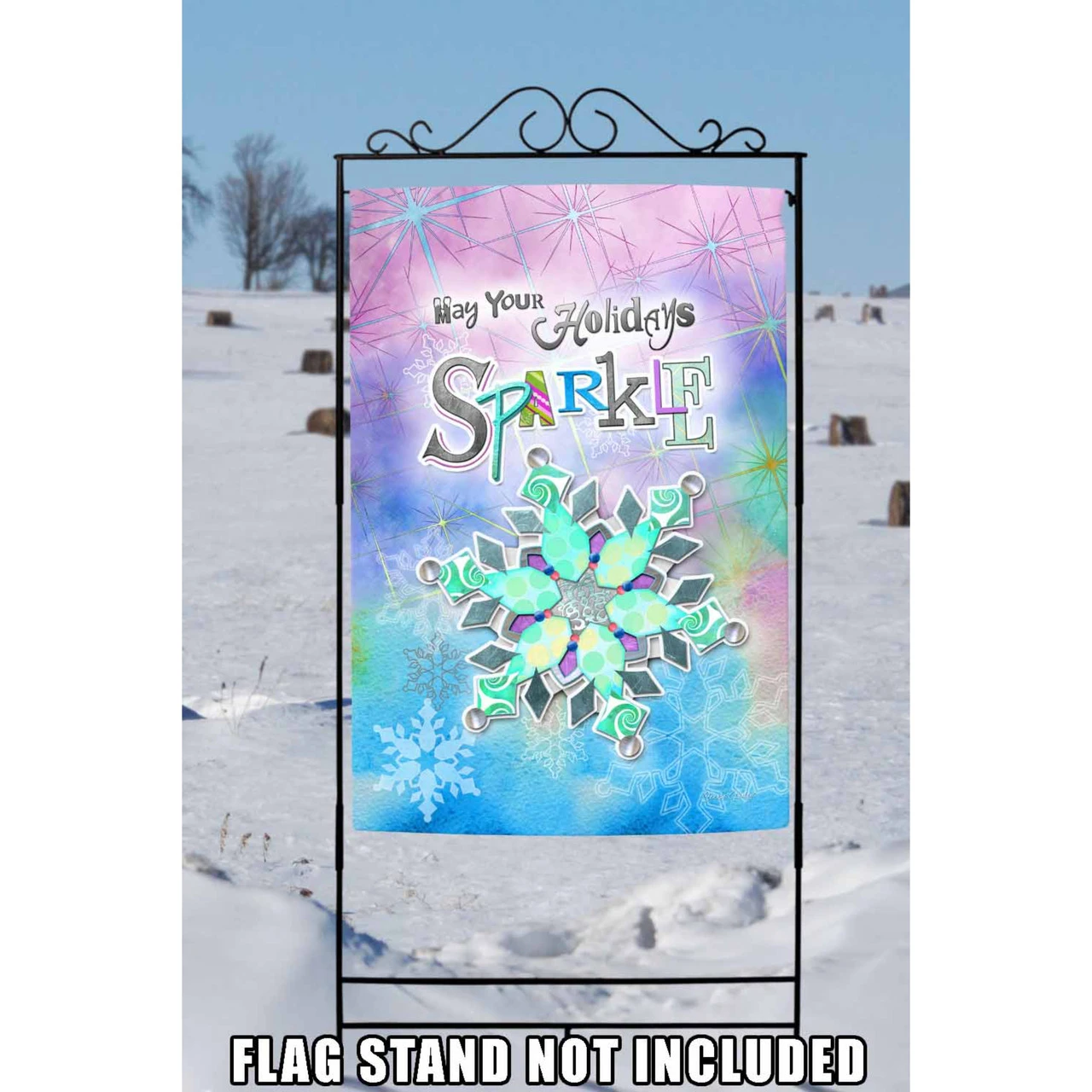 Blue And Purple Sparkle Snowflake Christmas Outdoor House Flag 40" X 28" 2 Blue And Purple Sparkle Snowflake Christmas Outdoor House Flag 40" X 28" - Image 2