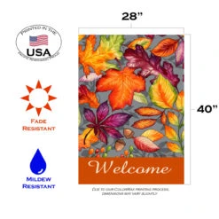 Orange And Gray Fall Leaves Outdoor House Flag 28" X 40" -PatioVibe Shop dtol 1010139 3 35209.1683152543