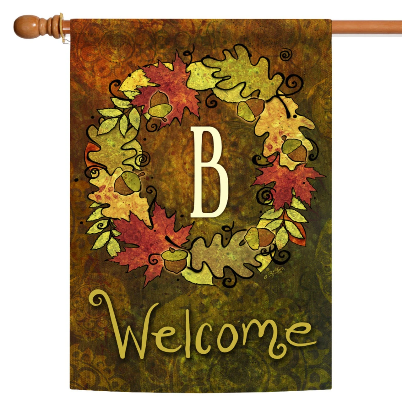 Green And Yellow Fall Wreath Monogram B Outdoor House Flag 28" X 40" 1 Green And Yellow Fall Wreath Monogram B Outdoor House Flag 28" X 40"