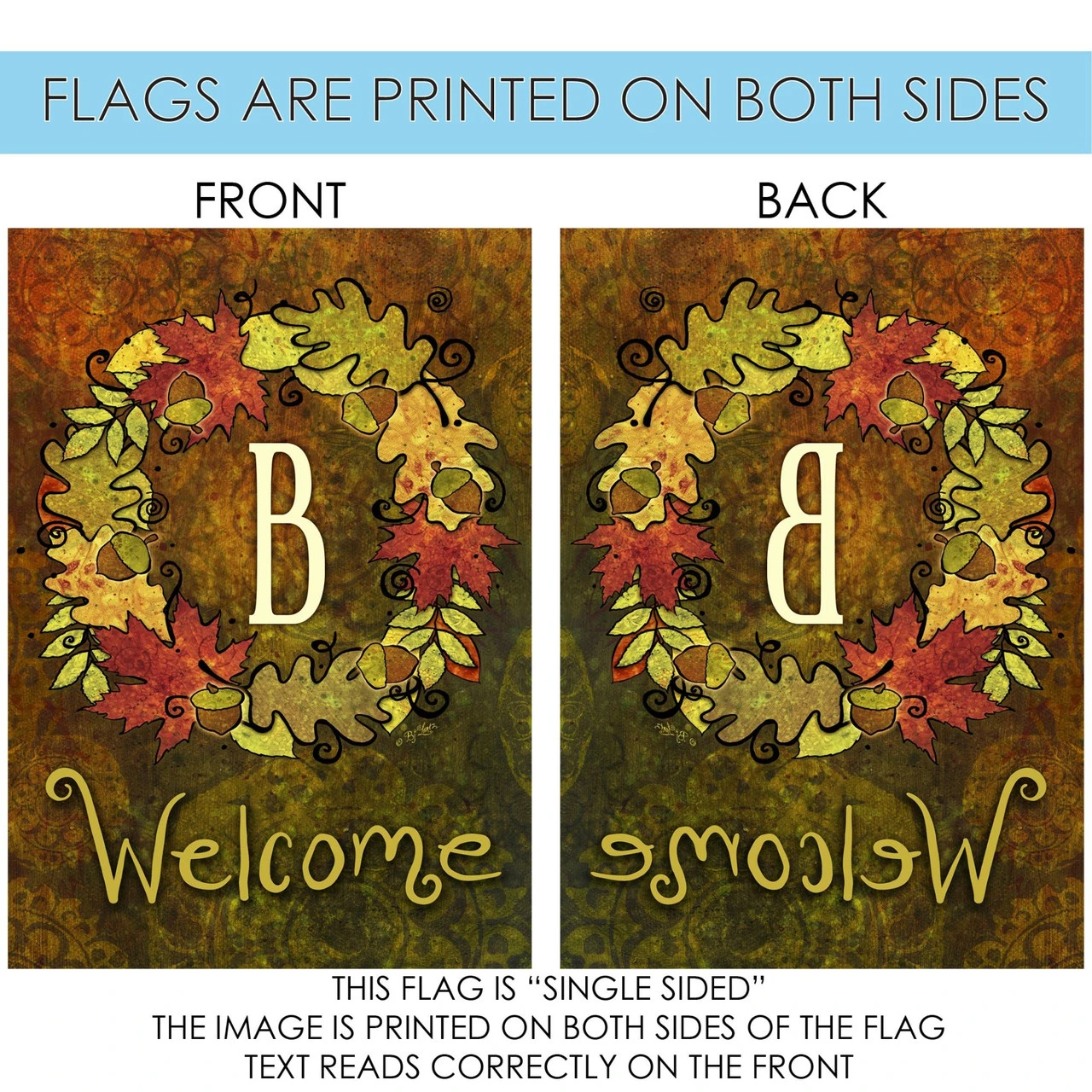 Green And Yellow Fall Wreath Monogram B Outdoor House Flag 28" X 40" 4 Green And Yellow Fall Wreath Monogram B Outdoor House Flag 28" X 40" - Image 4