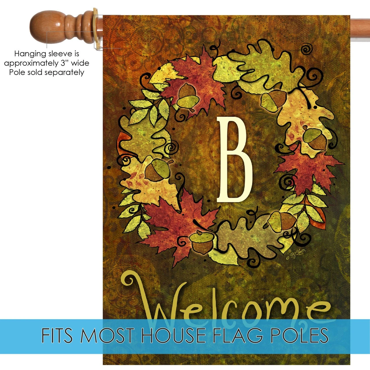 Green And Yellow Fall Wreath Monogram B Outdoor House Flag 28" X 40" 5 Green And Yellow Fall Wreath Monogram B Outdoor House Flag 28" X 40" - Image 5