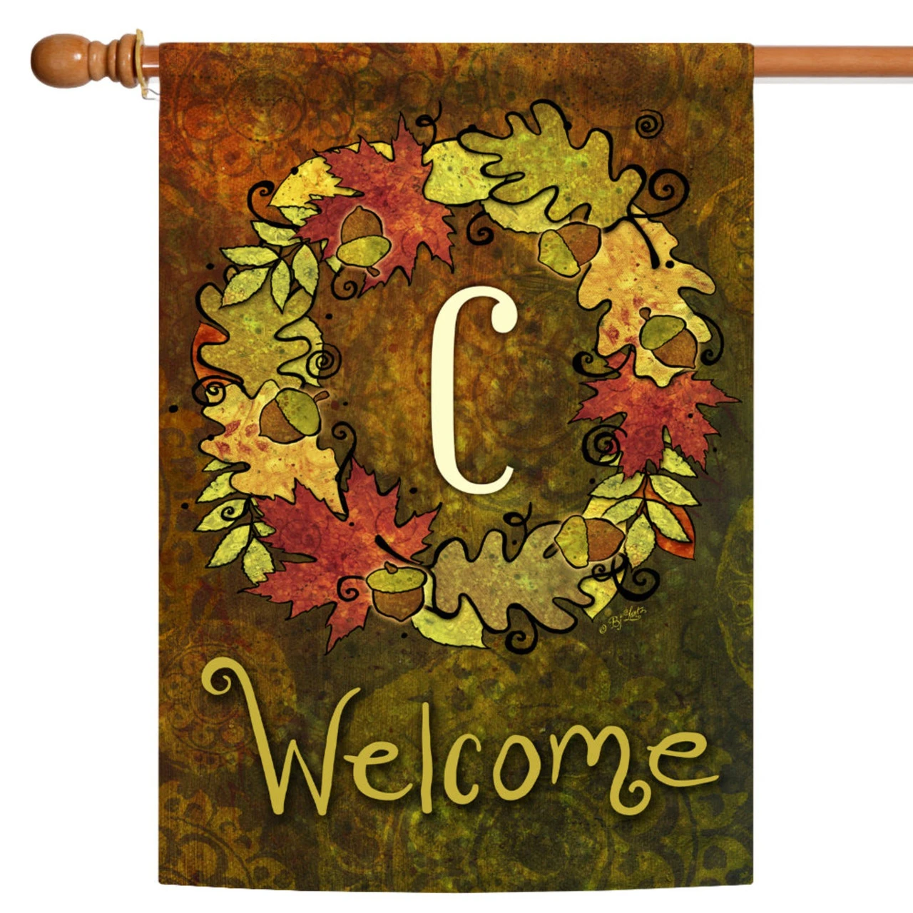 Green And Yellow Fall Wreath Monogram C Outdoor House Flag 28" X 40" 1 Green And Yellow Fall Wreath Monogram C Outdoor House Flag 28" X 40"