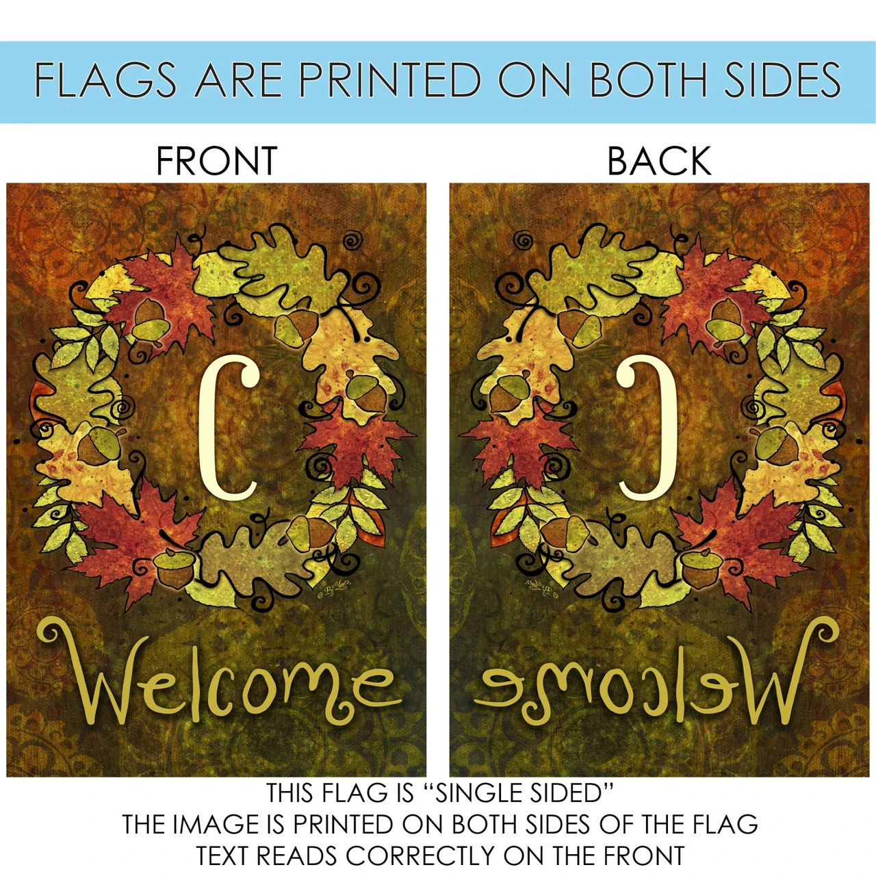 Green And Yellow Fall Wreath Monogram C Outdoor House Flag 28" X 40" 4 Green And Yellow Fall Wreath Monogram C Outdoor House Flag 28" X 40" - Image 4