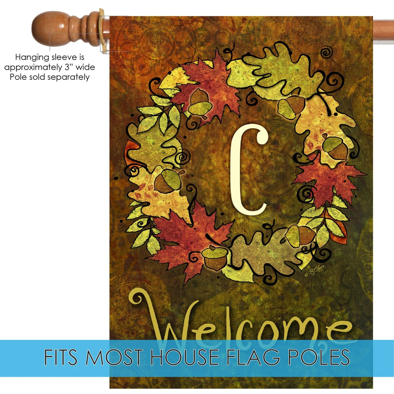 Green And Yellow Fall Wreath Monogram C Outdoor House Flag 28" X 40" 5 Green And Yellow Fall Wreath Monogram C Outdoor House Flag 28" X 40" - Image 5