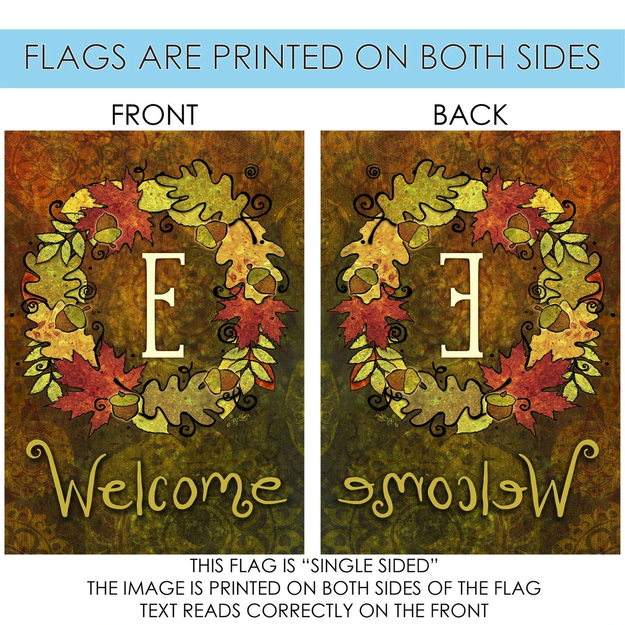 Green And Yellow Fall Wreath Monogram E Outdoor House Flag 28" X 40" 4 Green And Yellow Fall Wreath Monogram E Outdoor House Flag 28" X 40" - Image 4