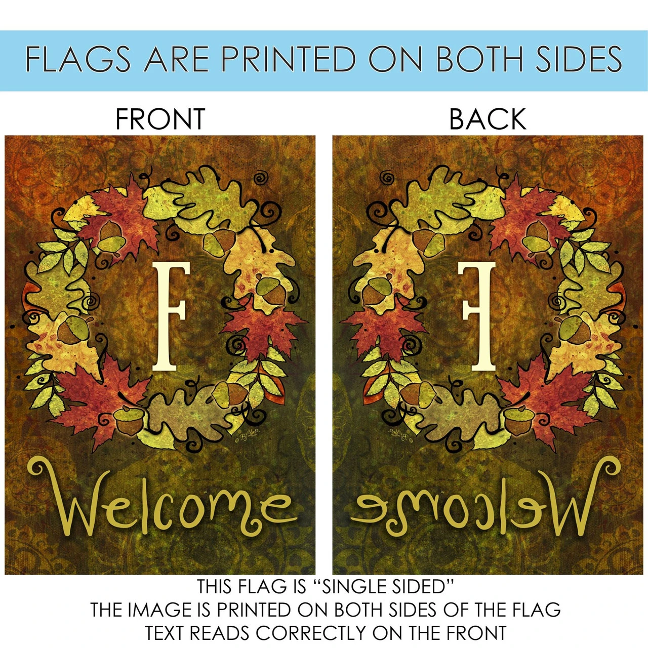 Green And Yellow Fall Wreath Monogram F Outdoor House Flag 28" X 40" 4 Green And Yellow Fall Wreath Monogram F Outdoor House Flag 28" X 40" - Image 4