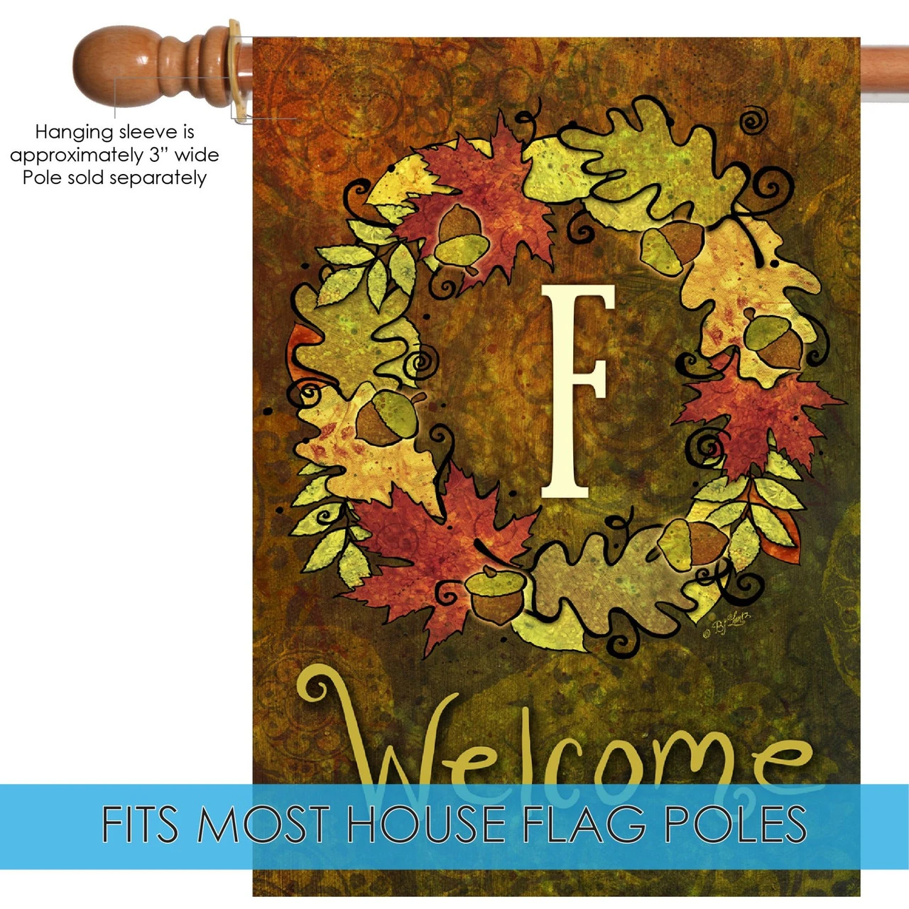 Green And Yellow Fall Wreath Monogram F Outdoor House Flag 28" X 40" 5 Green And Yellow Fall Wreath Monogram F Outdoor House Flag 28" X 40" - Image 5