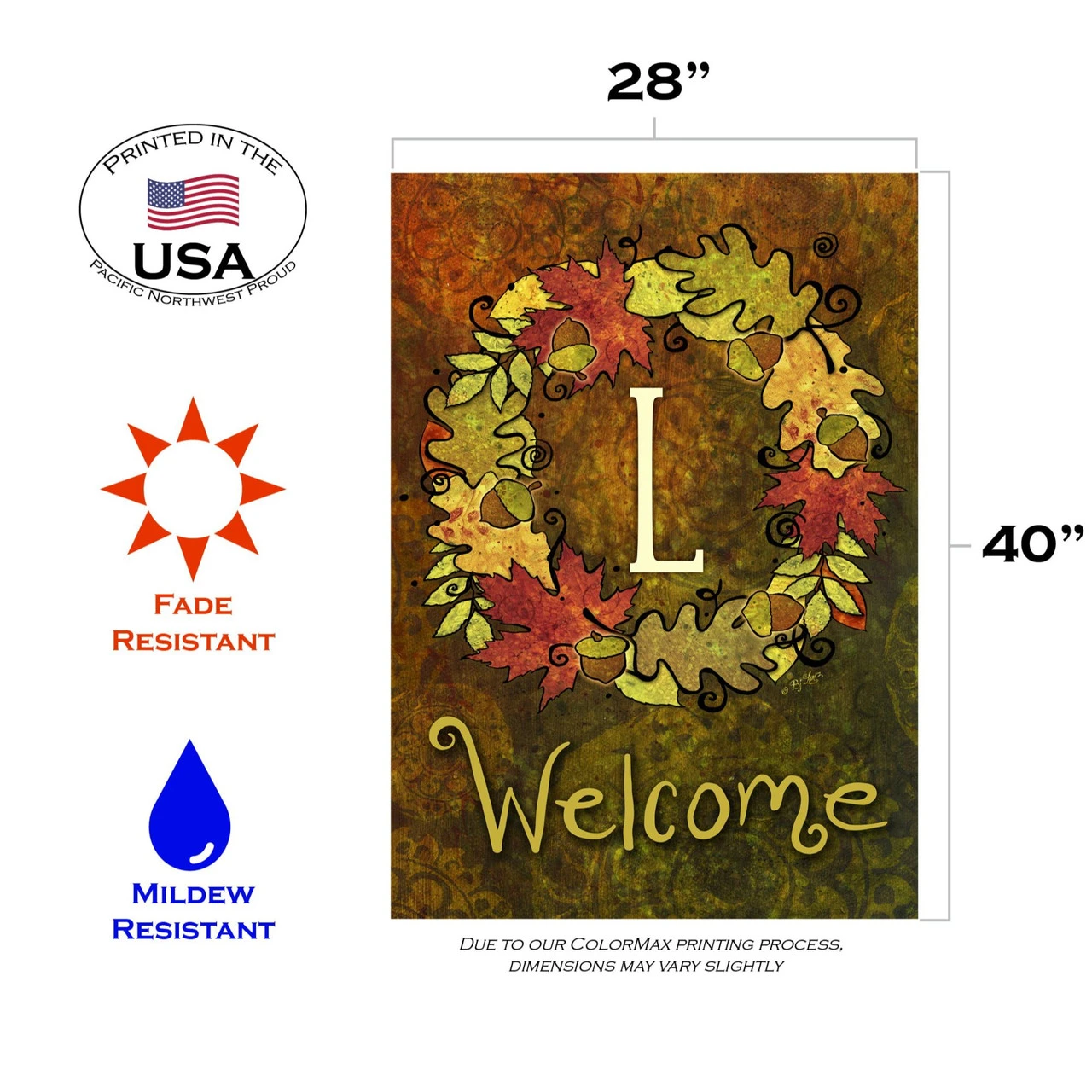 Green And Yellow Fall Wreath Monogram L Outdoor House Flag 28" X 40" 3 Green And Yellow Fall Wreath Monogram L Outdoor House Flag 28" X 40" - Image 3