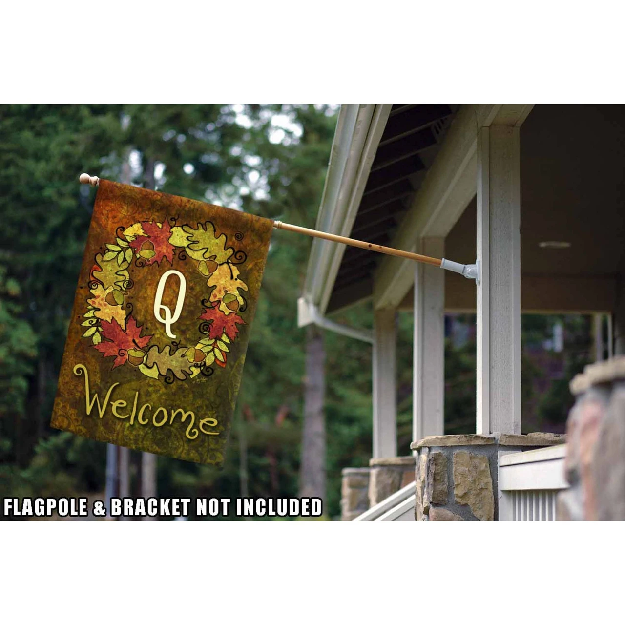 Green And Yellow Fall Wreath Monogram Q Outdoor House Flag 28" X 40" 2 Green And Yellow Fall Wreath Monogram Q Outdoor House Flag 28" X 40" - Image 2