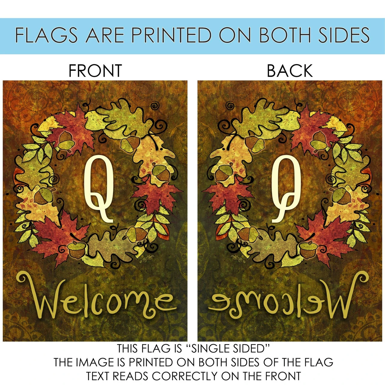 Green And Yellow Fall Wreath Monogram Q Outdoor House Flag 28" X 40" 4 Green And Yellow Fall Wreath Monogram Q Outdoor House Flag 28" X 40" - Image 4