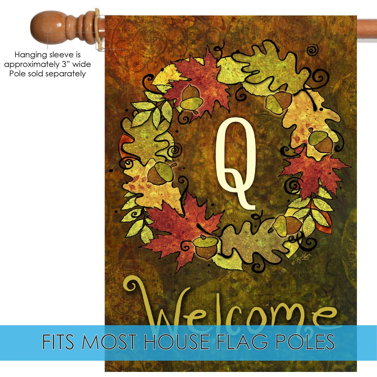 Green And Yellow Fall Wreath Monogram Q Outdoor House Flag 28" X 40" 5 Green And Yellow Fall Wreath Monogram Q Outdoor House Flag 28" X 40" - Image 5