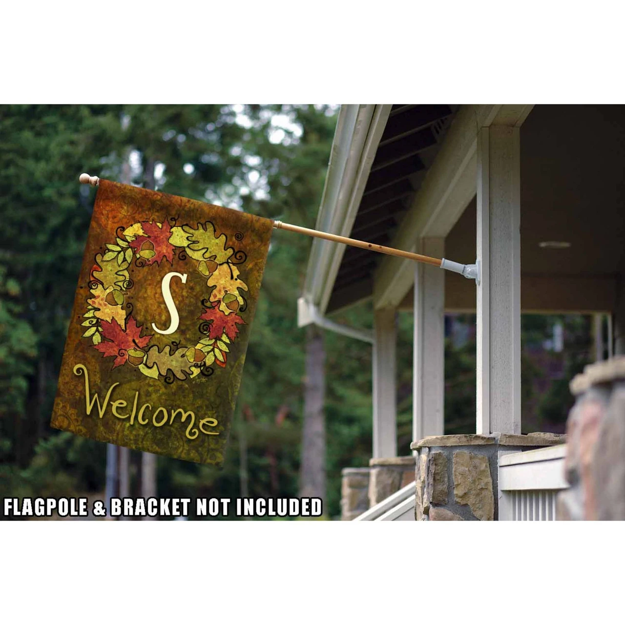 Green And Yellow Fall Wreath Monogram S Outdoor House Flag 28" X 40" 2 Green And Yellow Fall Wreath Monogram S Outdoor House Flag 28" X 40" - Image 2