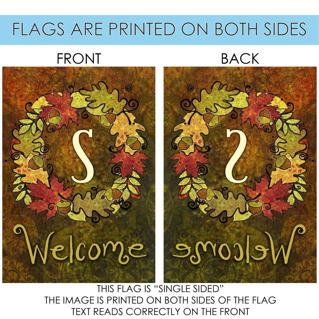 Green And Yellow Fall Wreath Monogram S Outdoor House Flag 28" X 40" 4 Green And Yellow Fall Wreath Monogram S Outdoor House Flag 28" X 40" - Image 4