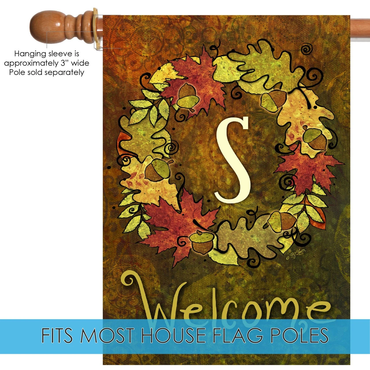 Green And Yellow Fall Wreath Monogram S Outdoor House Flag 28" X 40" 5 Green And Yellow Fall Wreath Monogram S Outdoor House Flag 28" X 40" - Image 5