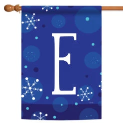 Blue And White Winter Snowflakes Monogram E Outdoor House Flag 40" X 28"