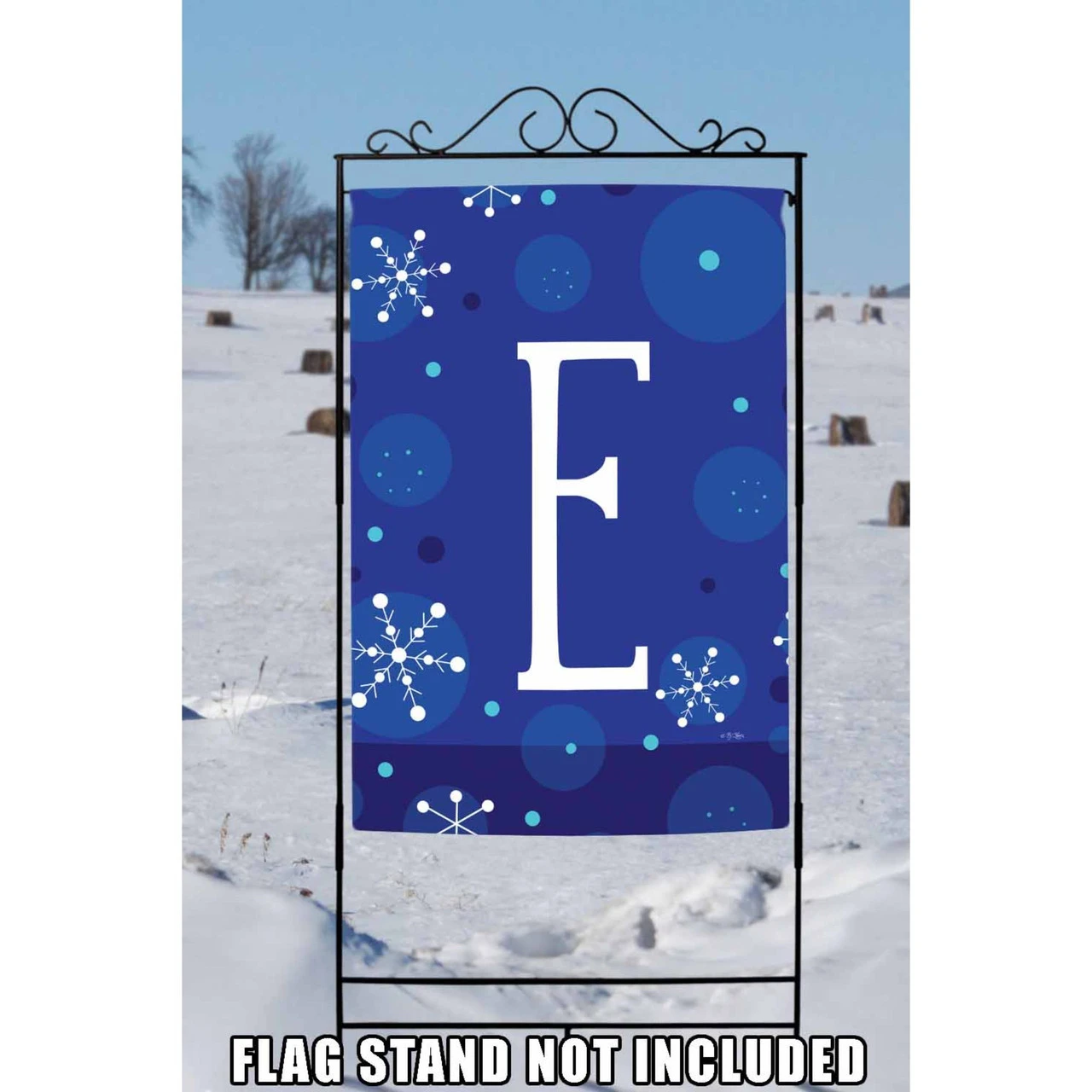 Blue And White Winter Snowflakes Monogram E Outdoor House Flag 40" X 28" 2 Blue And White Winter Snowflakes Monogram E Outdoor House Flag 40" X 28" - Image 2