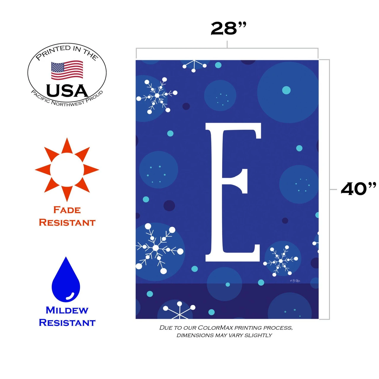 Blue And White Winter Snowflakes Monogram E Outdoor House Flag 40" X 28" 3 Blue And White Winter Snowflakes Monogram E Outdoor House Flag 40" X 28" - Image 3
