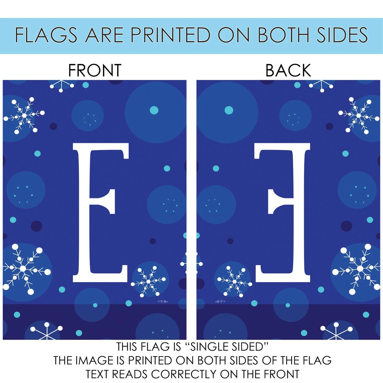 Blue And White Winter Snowflakes Monogram E Outdoor House Flag 40" X 28" 4 Blue And White Winter Snowflakes Monogram E Outdoor House Flag 40" X 28" - Image 4