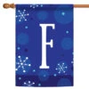 Blue And White Winter Snowflakes Monogram F Outdoor House Flag 40" X 28"