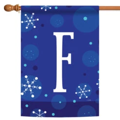 Blue And White Winter Snowflakes Monogram F Outdoor House Flag 40" X 28"
