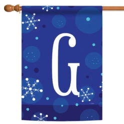Blue And White Winter Snowflakes Monogram G Outdoor House Flag 40" X 28"