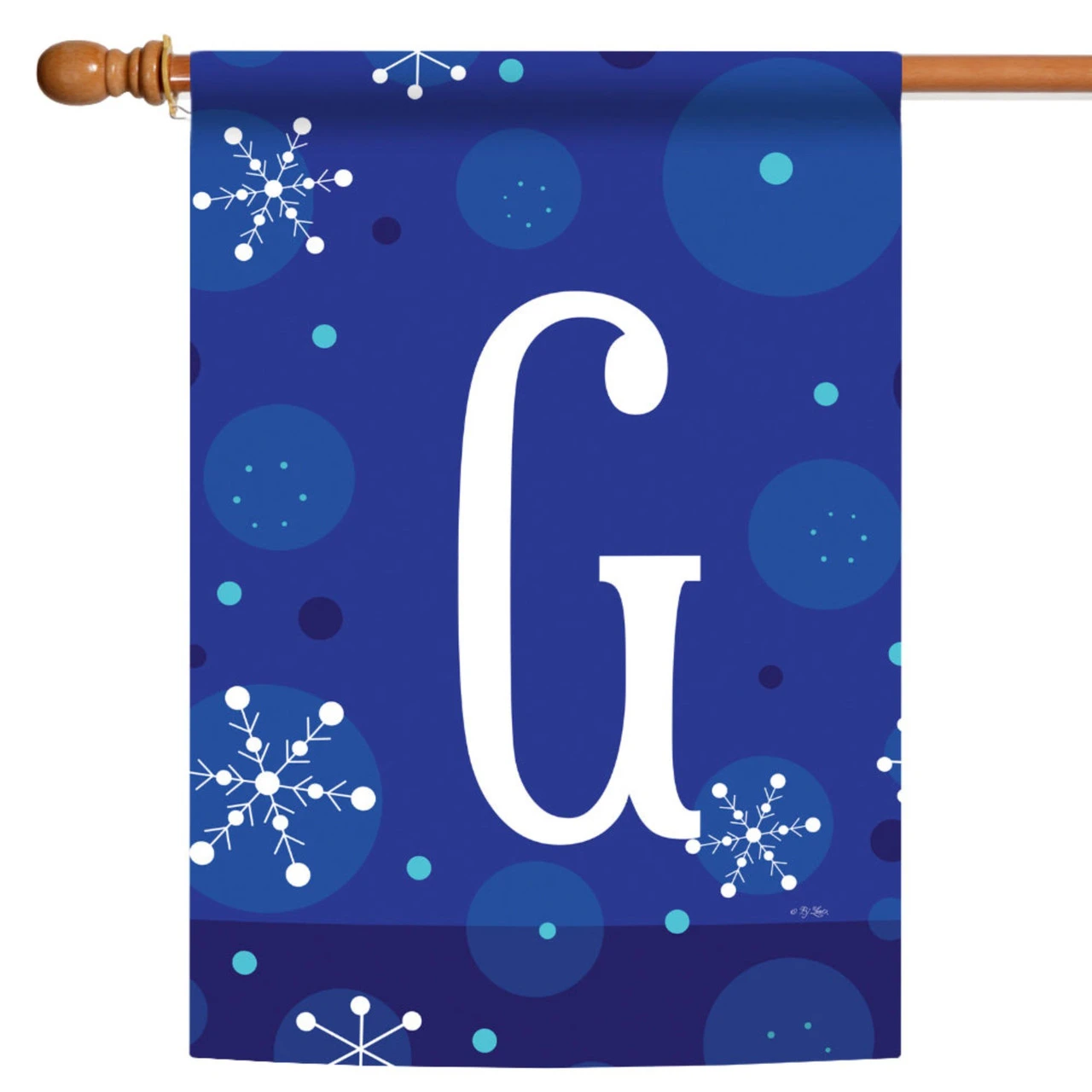 Blue And White Winter Snowflakes Monogram G Outdoor House Flag 40" X 28" 1 Blue And White Winter Snowflakes Monogram G Outdoor House Flag 40" X 28"