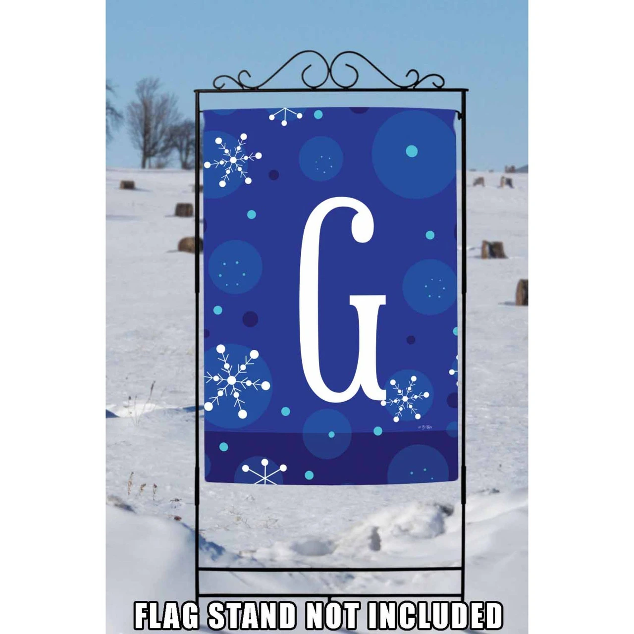 Blue And White Winter Snowflakes Monogram G Outdoor House Flag 40" X 28" 2 Blue And White Winter Snowflakes Monogram G Outdoor House Flag 40" X 28" - Image 2