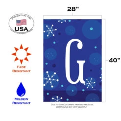 Blue And White Winter Snowflakes Monogram G Outdoor House Flag 40" X 28" 7 Blue And White Winter Snowflakes Monogram G Outdoor House Flag 40" X 28" -PatioVibe Shop dtol 1010174 3 80406.1683050518