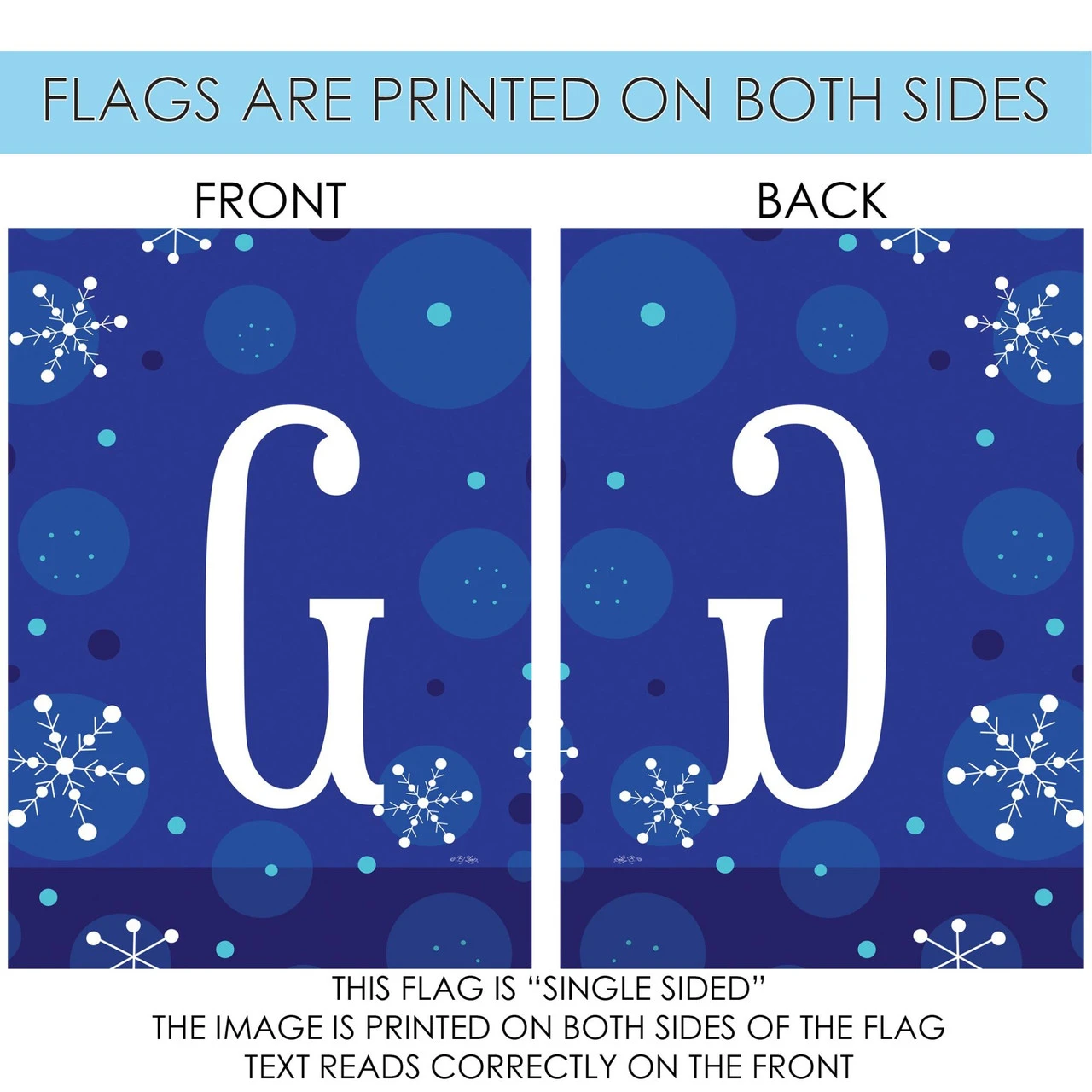 Blue And White Winter Snowflakes Monogram G Outdoor House Flag 40" X 28" 4 Blue And White Winter Snowflakes Monogram G Outdoor House Flag 40" X 28" - Image 4
