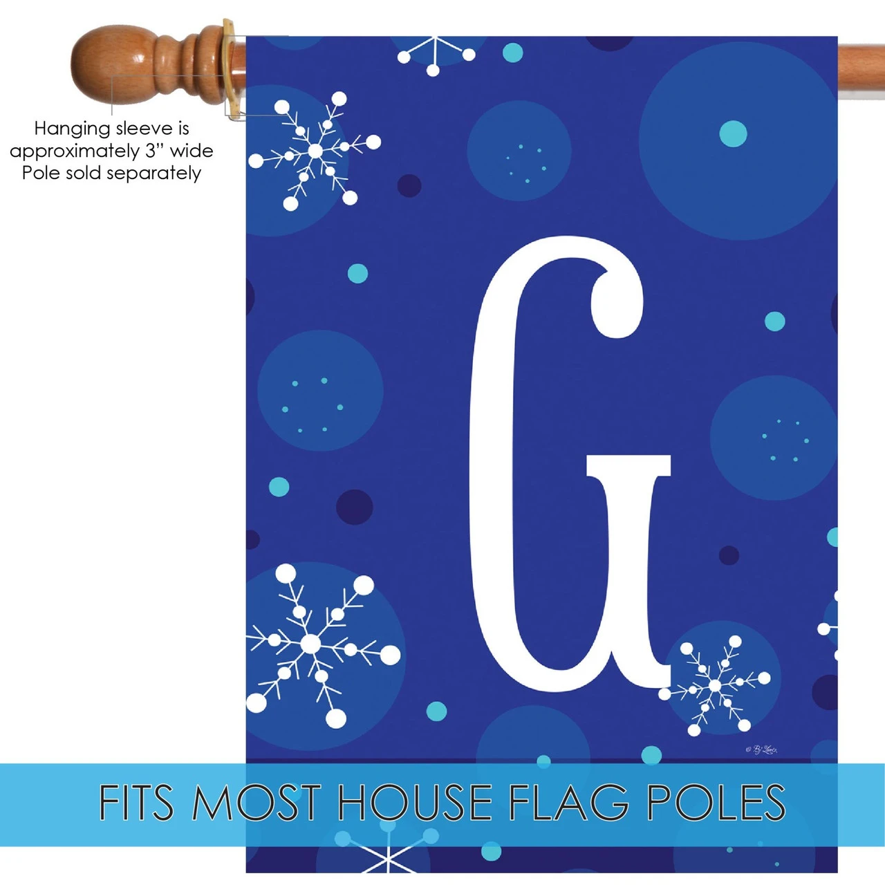 Blue And White Winter Snowflakes Monogram G Outdoor House Flag 40" X 28" 5 Blue And White Winter Snowflakes Monogram G Outdoor House Flag 40" X 28" - Image 5