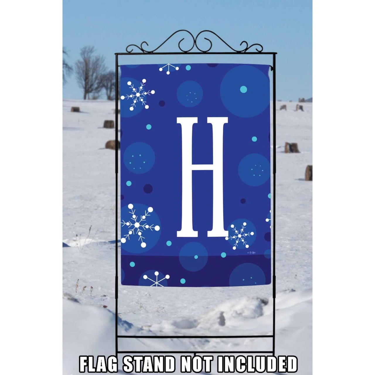 Blue And White Winter Snowflakes Monogram H Outdoor House Flag 40" X 28" 2 Blue And White Winter Snowflakes Monogram H Outdoor House Flag 40" X 28" - Image 2