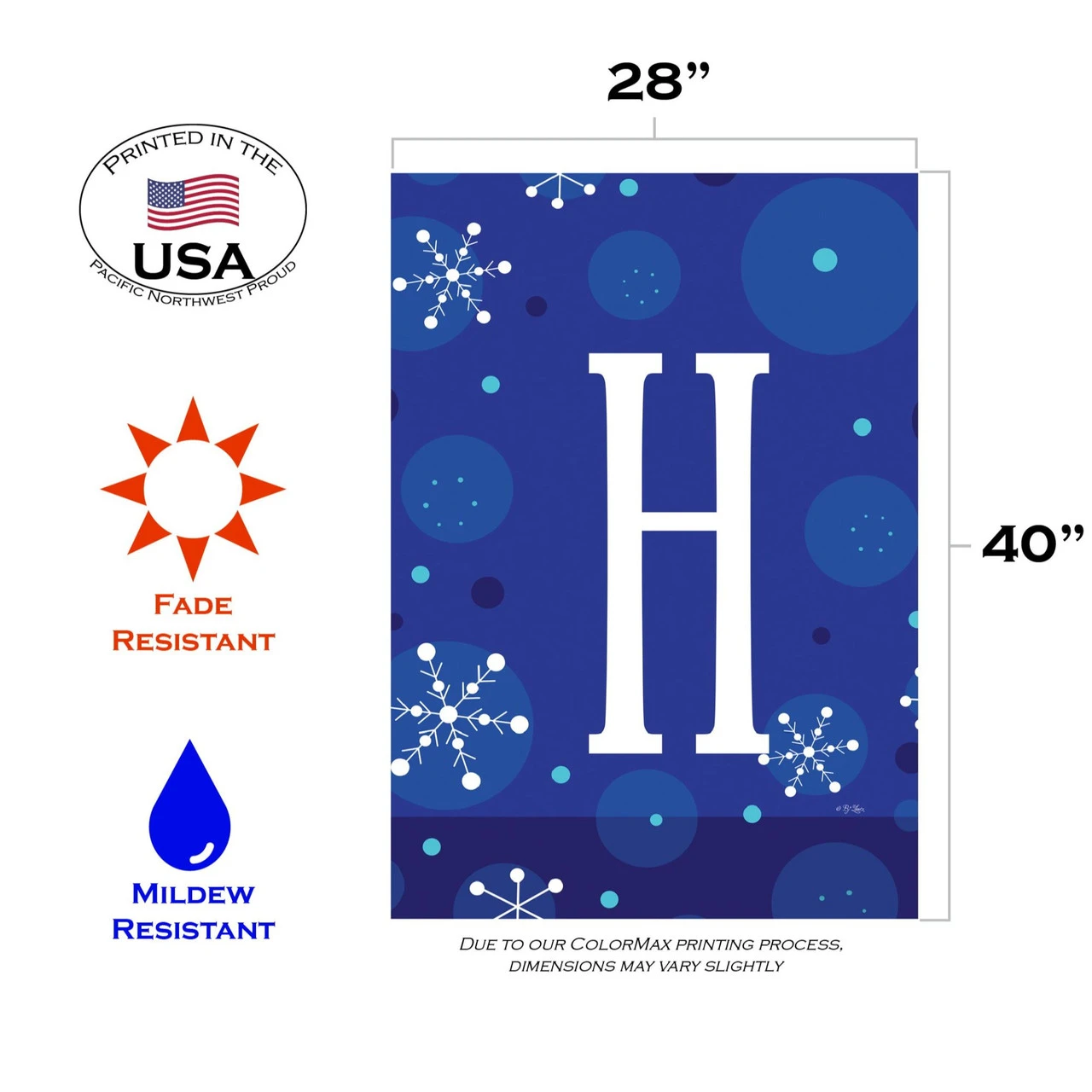 Blue And White Winter Snowflakes Monogram H Outdoor House Flag 40" X 28" 3 Blue And White Winter Snowflakes Monogram H Outdoor House Flag 40" X 28" - Image 3