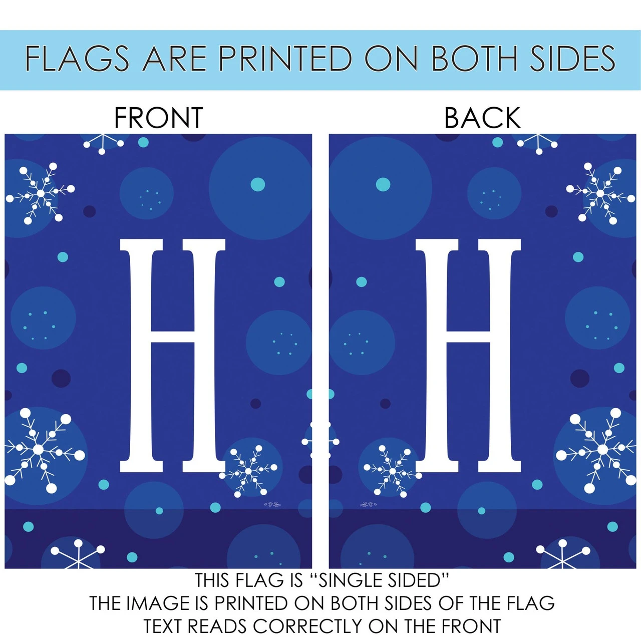 Blue And White Winter Snowflakes Monogram H Outdoor House Flag 40" X 28" 4 Blue And White Winter Snowflakes Monogram H Outdoor House Flag 40" X 28" - Image 4