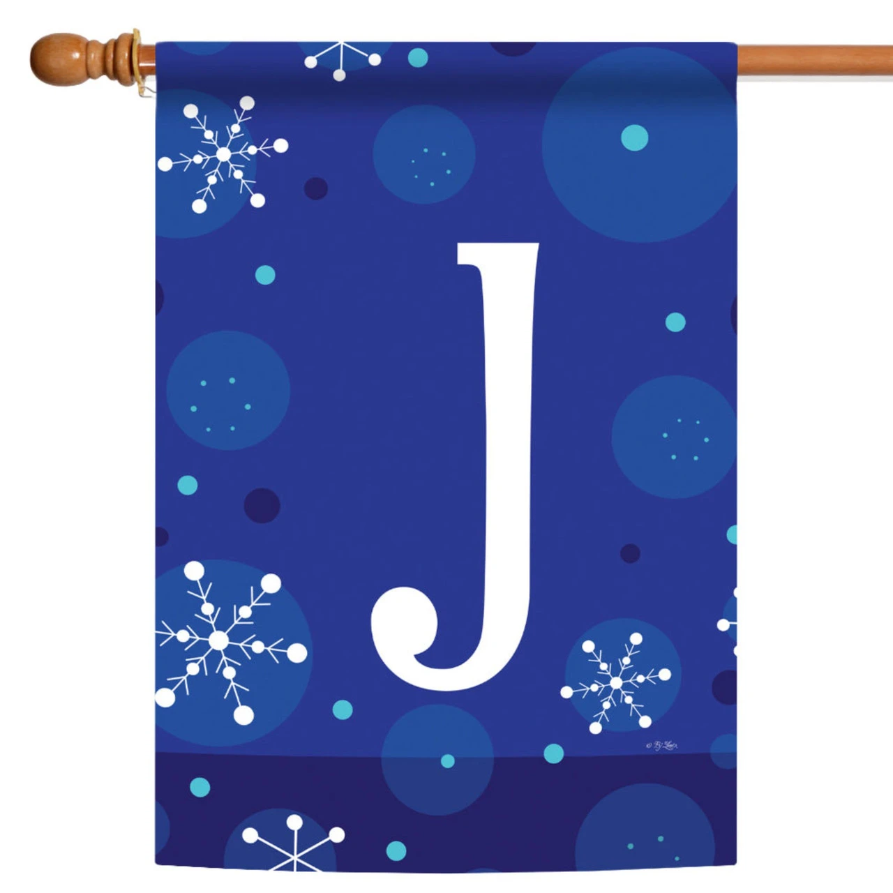 Blue And White Winter Snowflakes Monogram J Outdoor House Flag 40" X 28" 1 Blue And White Winter Snowflakes Monogram J Outdoor House Flag 40" X 28"