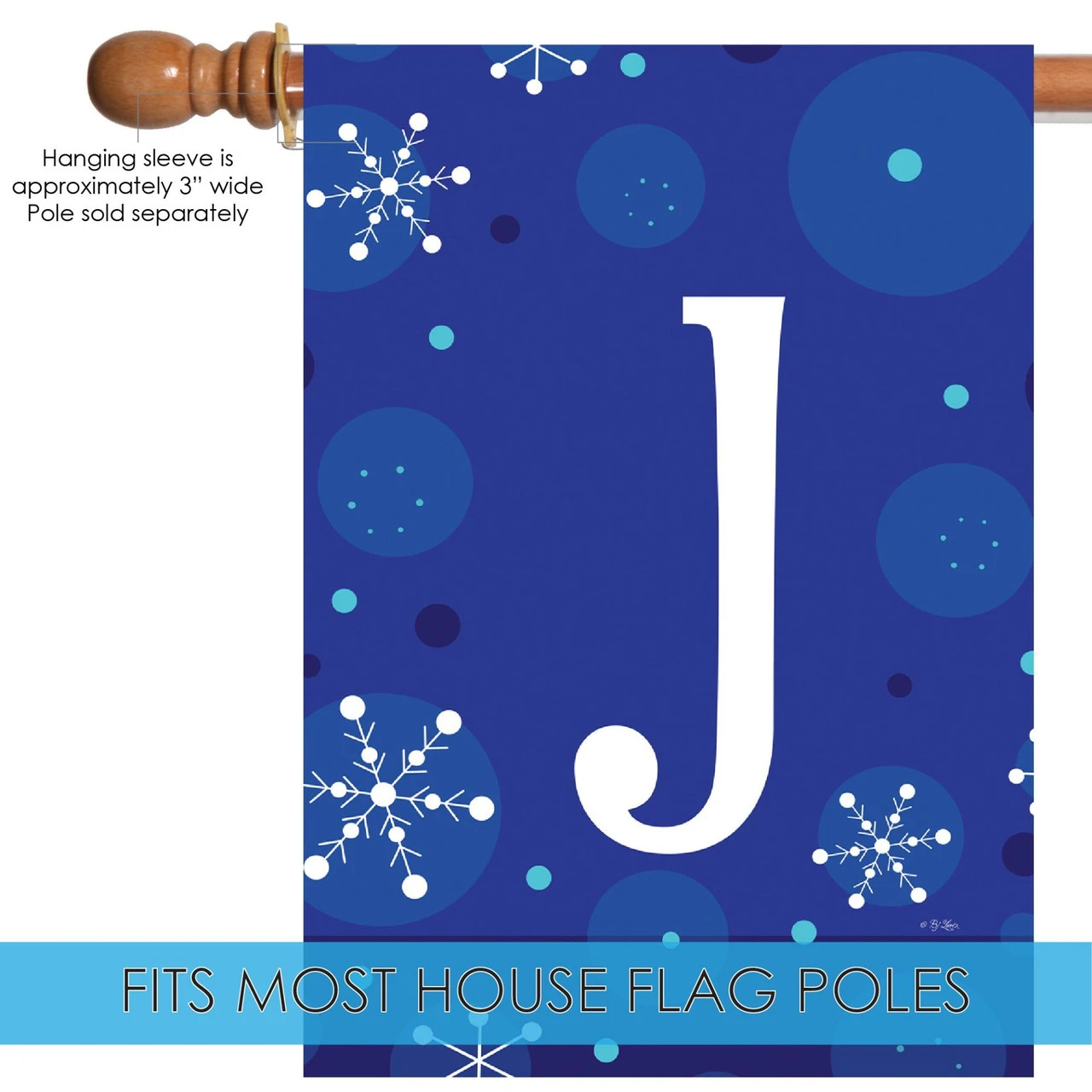 Blue And White Winter Snowflakes Monogram J Outdoor House Flag 40" X 28" 5 Blue And White Winter Snowflakes Monogram J Outdoor House Flag 40" X 28" - Image 5