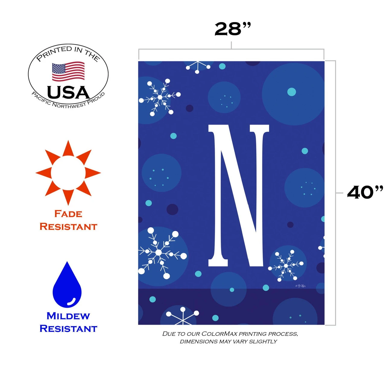 Blue And White Winter Snowflakes Monogram N Outdoor House Flag 40" X 28" 3 Blue And White Winter Snowflakes Monogram N Outdoor House Flag 40" X 28" - Image 3