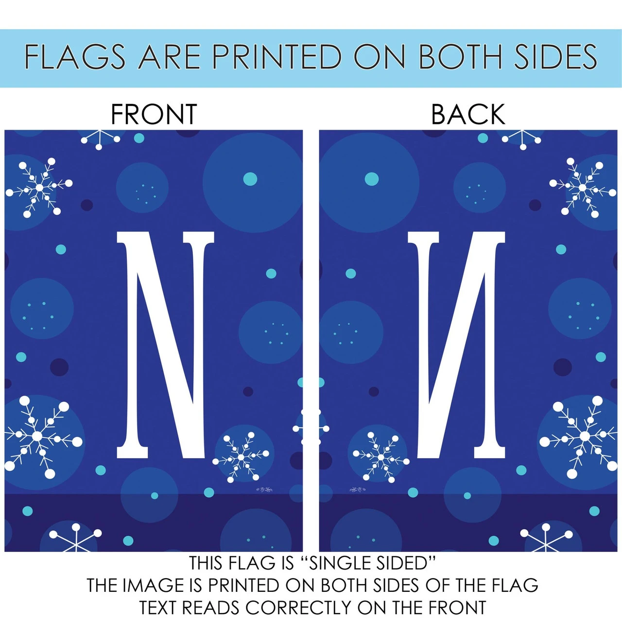 Blue And White Winter Snowflakes Monogram N Outdoor House Flag 40" X 28" 4 Blue And White Winter Snowflakes Monogram N Outdoor House Flag 40" X 28" - Image 4