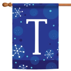 Blue And White Winter Snowflakes Monogram T Outdoor House Flag 40" X 28"
