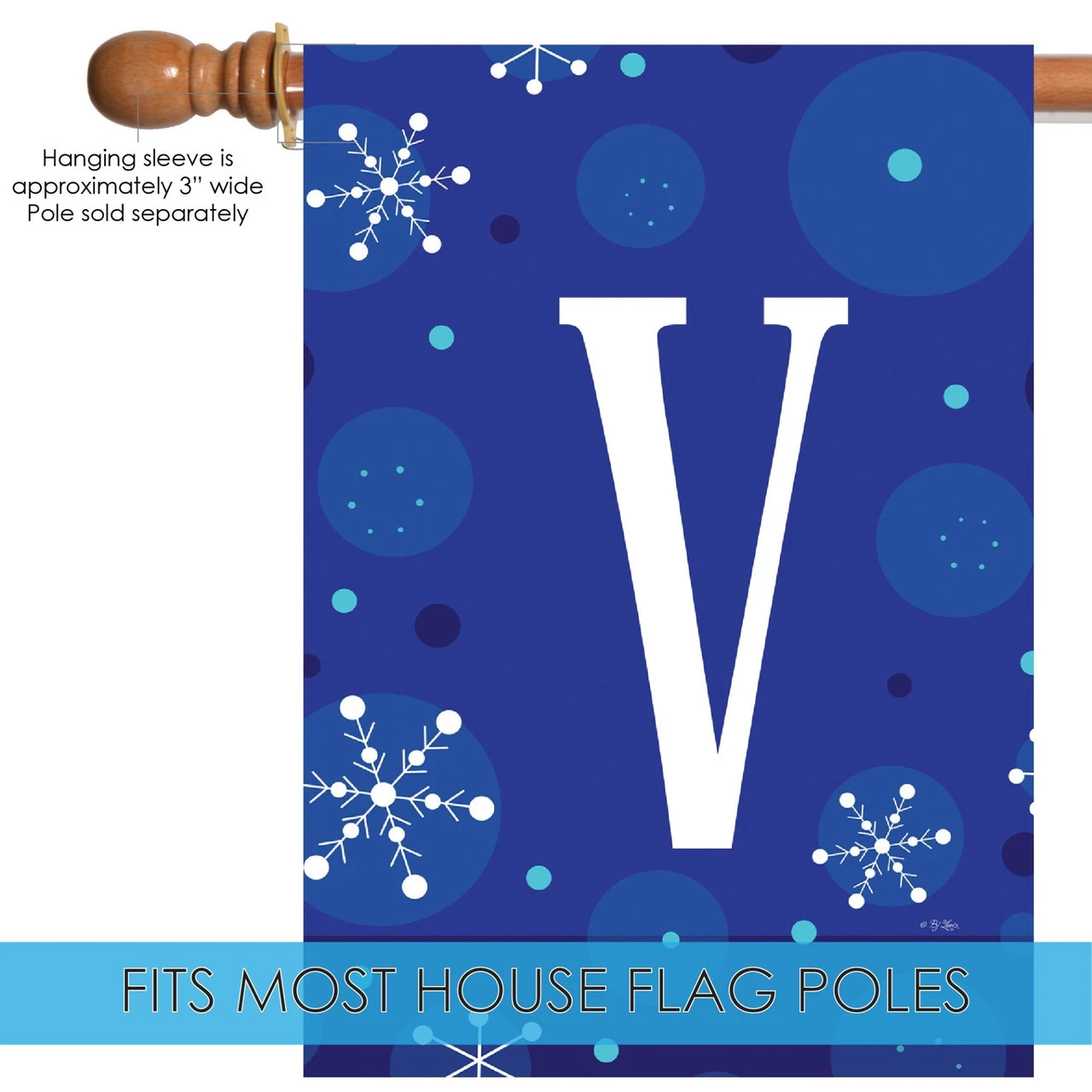 Blue And White Winter Snowflakes Monogram V Outdoor House Flag 40" X 28" 5 Blue And White Winter Snowflakes Monogram V Outdoor House Flag 40" X 28" - Image 5