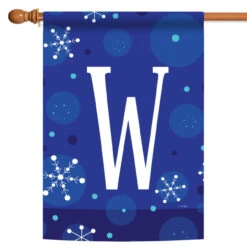 Blue And White Winter Snowflakes Monogram W Outdoor House Flag 40" X 28"
