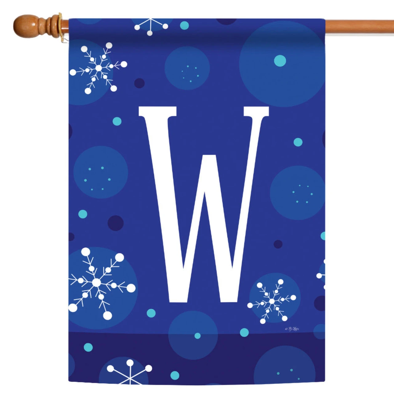 Blue And White Winter Snowflakes Monogram W Outdoor House Flag 40" X 28" 1 Blue And White Winter Snowflakes Monogram W Outdoor House Flag 40" X 28"